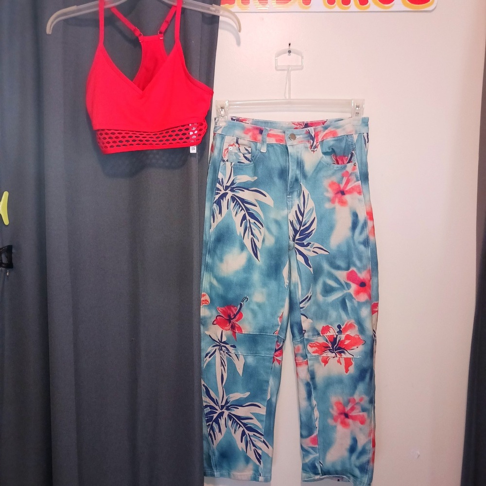 Tropicalcore Boho Eclectic streetwear Tie Dye Barrel Leg Jeans High Rise M